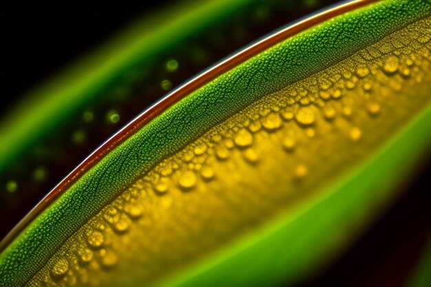 A green ring with water droplets on it