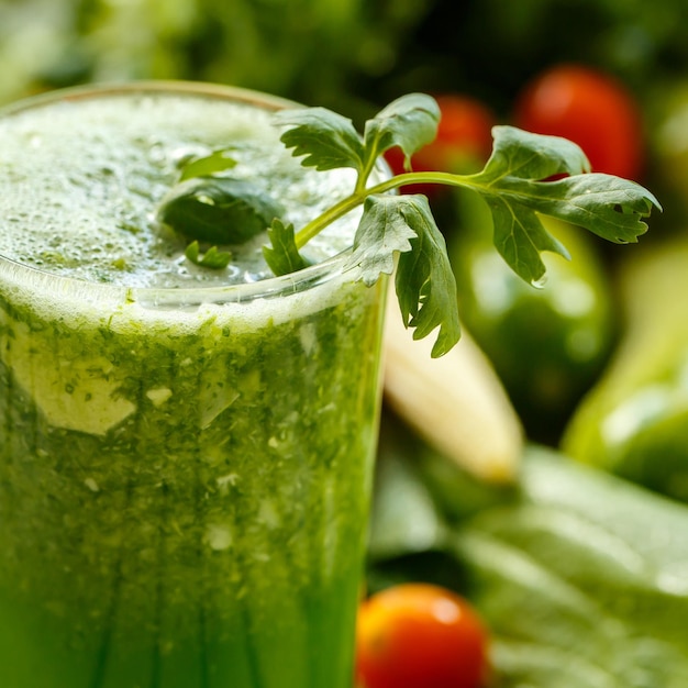 Зеленые коктейли с овощами крупным планом