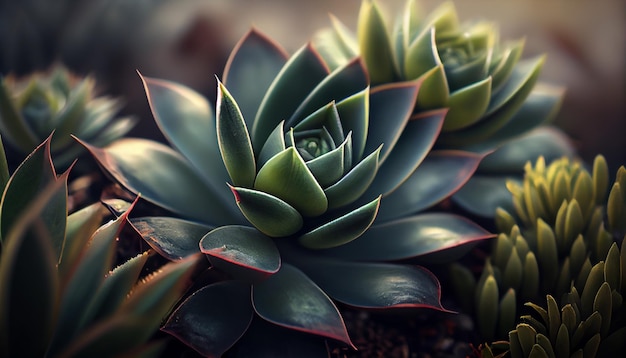 Green succulent plant with sharp thorns outdoors generative AI