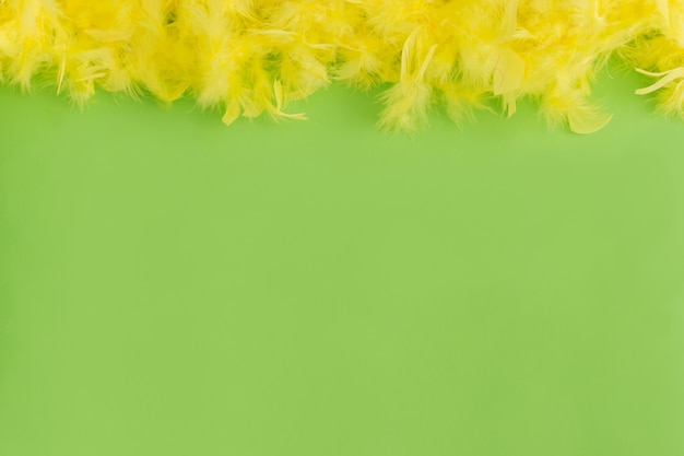 Green table with yellow feathers on top