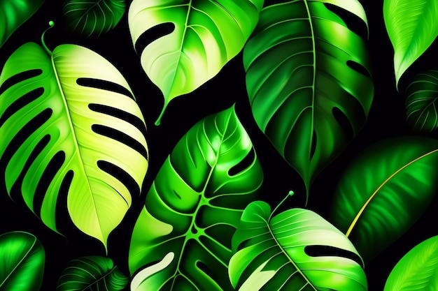열대라는 단어가 인쇄된 녹색 열대 잎 벽지