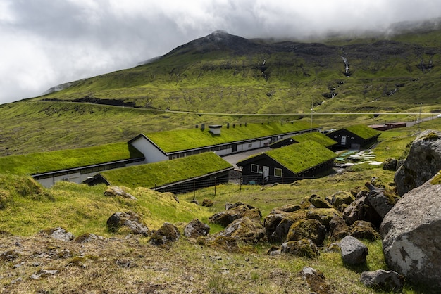 Green valley Mjorkadalur on the Faroese island