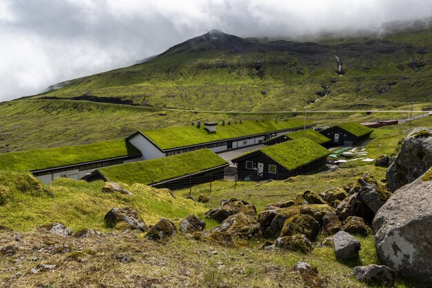 Green valley Mjorkadalur on the Faroese island