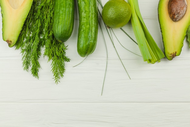 Green vegetables and herbs