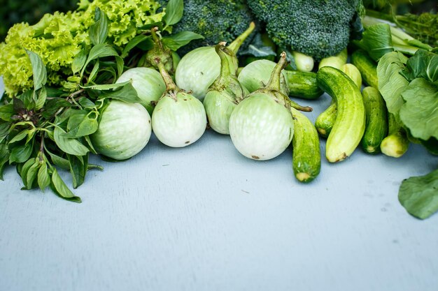 Green vegetables and herbs