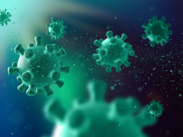 緑のウイルス細胞が浮遊
