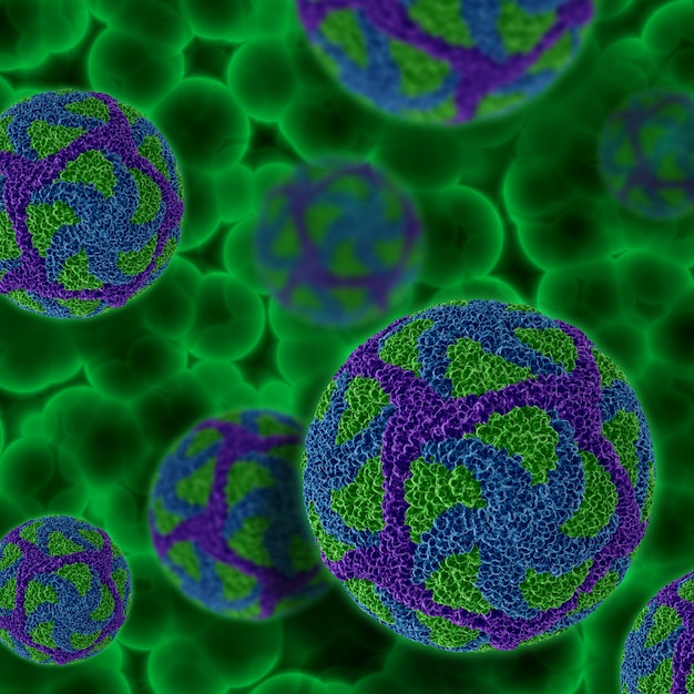 3D визуализации медицинской фоне вирусных клеток Zika
