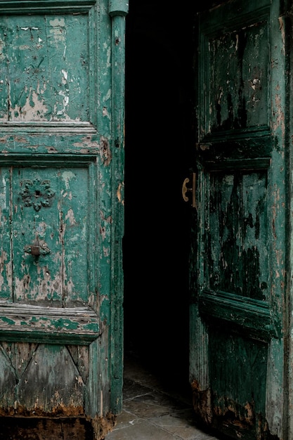 Green wooden old door Background