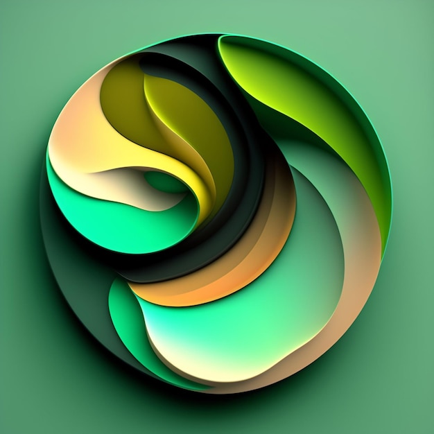 A green and yellow spiral design with a white circle in the middle.