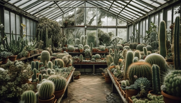 Foto gratuita la collezione greenhouse mette in mostra la botanica moderna al chiuso generata dall'intelligenza artificiale