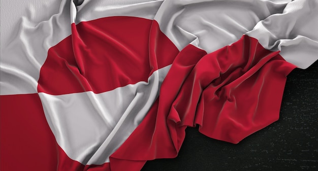 Greenland Flag Wrinkled On Dark Background 3D Render