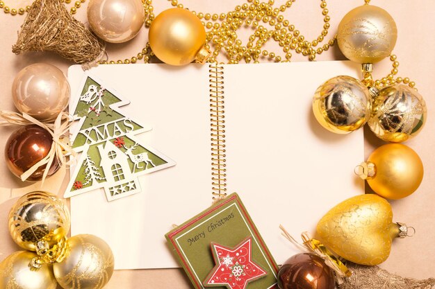 Greeting card mock up with christmas ornaments