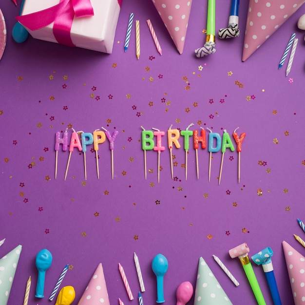 Greeting words surrounded by birthday elements