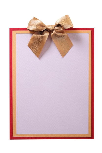 Greetings card gold bow decoration flat front view vertical