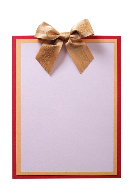 Greetings card gold bow decoration flat front view vertical