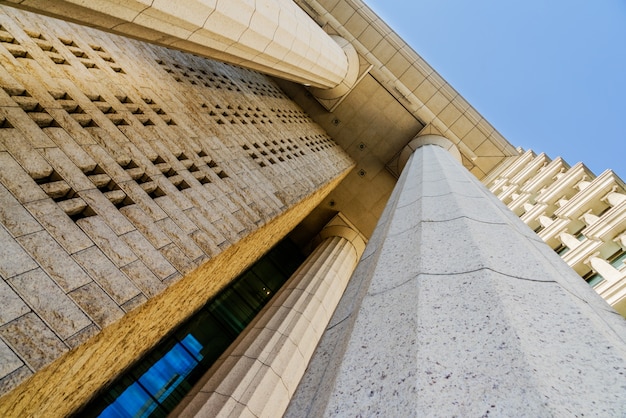 Grey marble column details on building