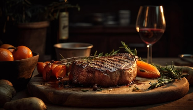 Free photo grilled beef fillet on rustic wooden table generated by ai