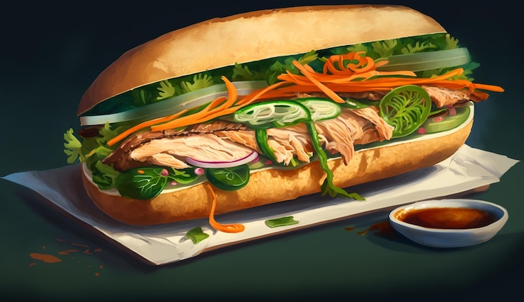 Grilled beef sandwich on ciabatta with tomato generative AI