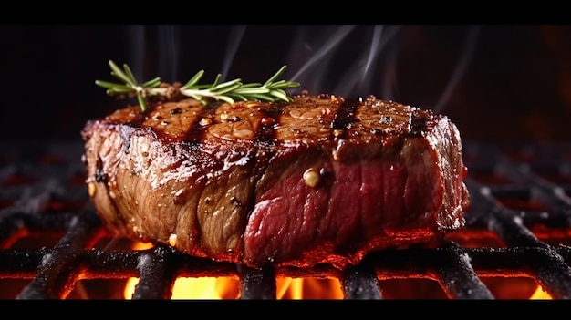 grilled beef steak on a dark background