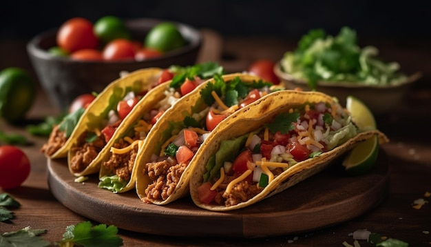 Foto gratuita taco di manzo alla griglia su focaccia con guacamole generato da ai