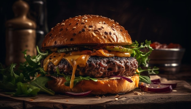 Foto gratuita insalata di patatine fritte con hamburger alla griglia tutta fatta in casa generata da ai