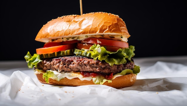 Grilled burger with cheese tomato and onion generated by AI