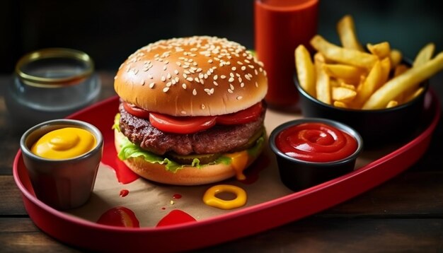 Grilled cheeseburger and fries a classic meal generated by AI