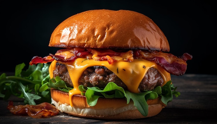 Free Photo grilled cheeseburger meal with fries and salad generated by ai