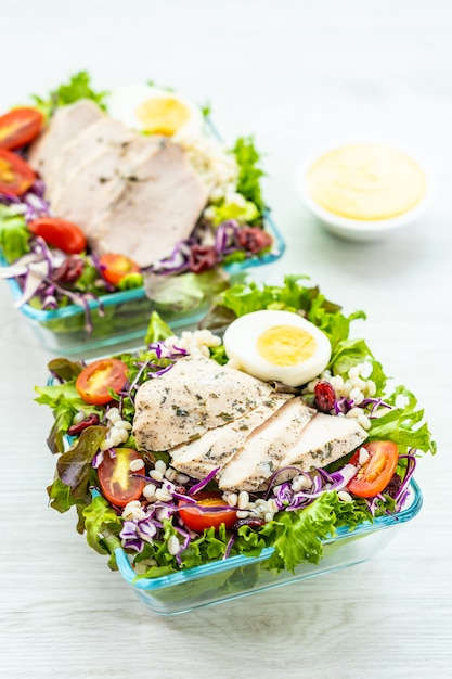 Grilled chicken breast and meat salad