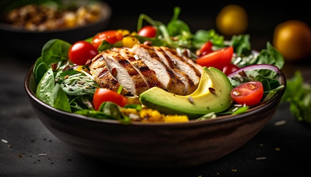 Free photo grilled chicken breast with caesar salad bowl generated by ai