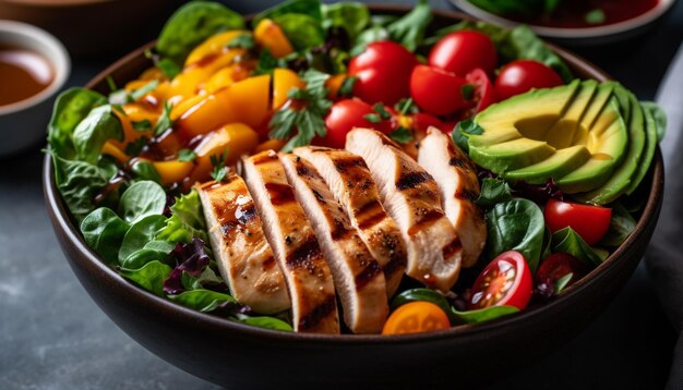 Grilled chicken salad plate fresh and healthy generated by AI