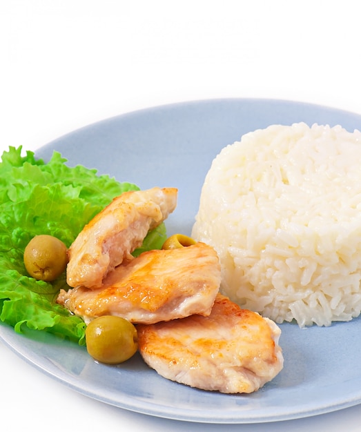 Free photo grilled chicken with rice