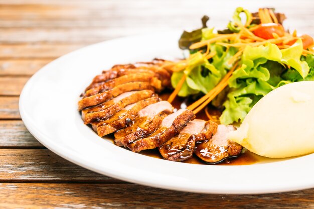 Grilled duck meat breast with vegetable
