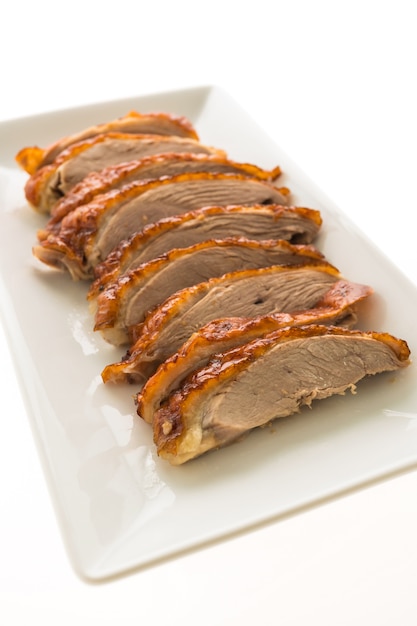 Free photo grilled duck meat in white plate