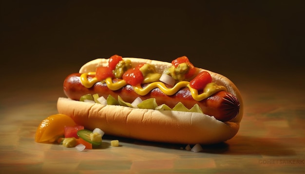 Free photo grilled hot dog and bun ketchup picnic summer generated by artificial intelligence