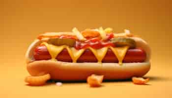 Free photo grilled hot dog on bun unhealthy american picnic meal generated by artificial intelligence
