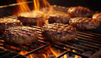 Бесплатное фото Мясо на гриле на огне - гурманская летняя еда, созданная ии