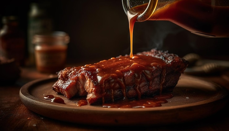 Free Photo grilled meat plate with savory homemade sauce generated by ai