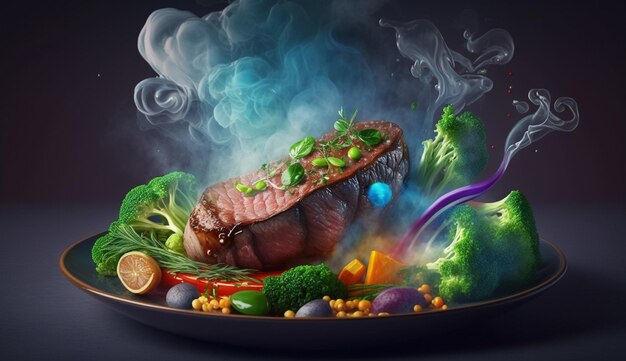 Grilled meat and vegetables make gourmet lunch generative AI