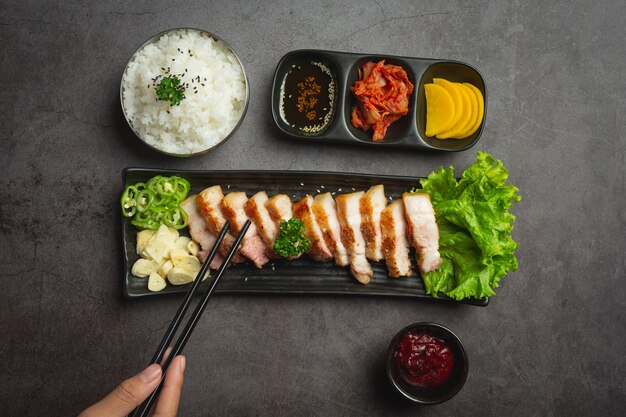 Grilled pork served with sauce in korean style
