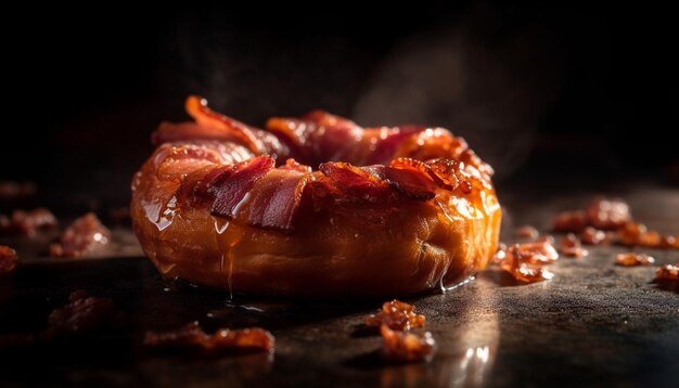 Grilled pork slice on wooden plate deliciously rustic generated by AI