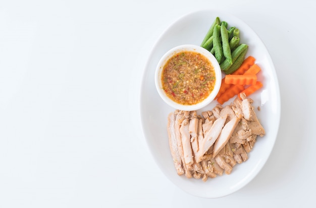 grilled pork and vegetable with spicy sauce