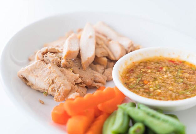 grilled pork and vegetable with spicy sauce