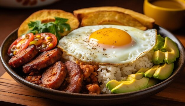 Grilled pork with tomato sauce on plate generated by AI