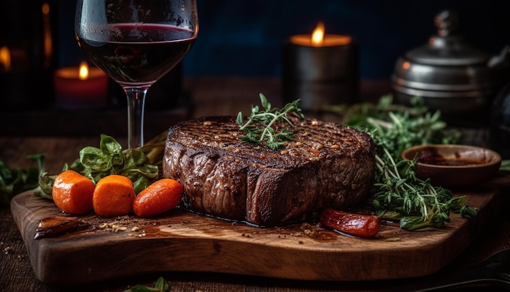 Free Photo grilled sirloin steak cooked rare on plate generated by ai