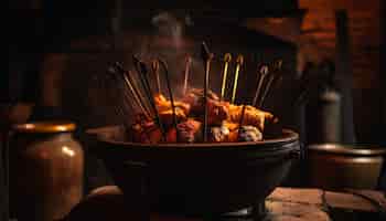 Free photo grilled skewered meat a healthy chinese snack generated by ai
