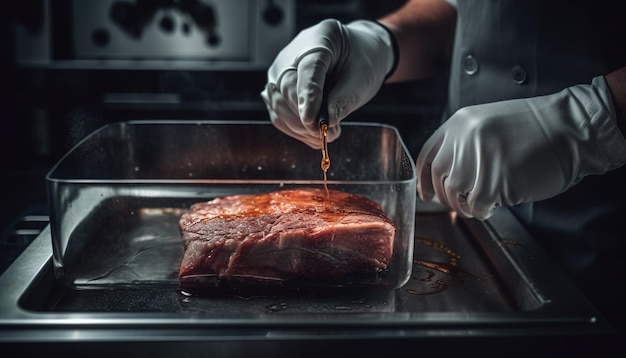 AIが生成したステーキフィレ肉のグリル、新鮮でグルメな食事