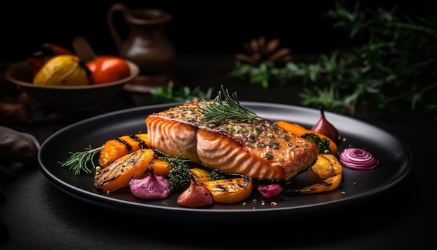 Free photo grilled steak fillet on plate with vegetables generated by ai