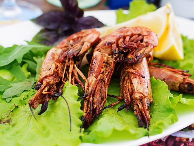 Grilled Tiger shrimps in ginger-garlic marinade