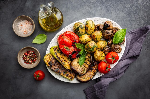 Grilled vegetables and mushrooms